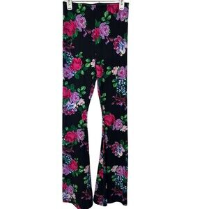 Show me your Mumu Floral Flare Pants Bam Bam Women's Medium Black Bell Bottom